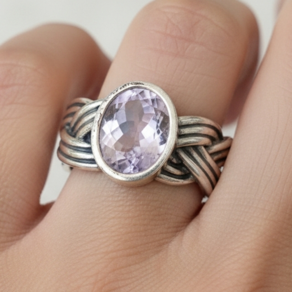 Retired Tied Together Pandora Amethyst Ring Size 7 Rare fine Jewelry ALE - Picture 1 of 9
